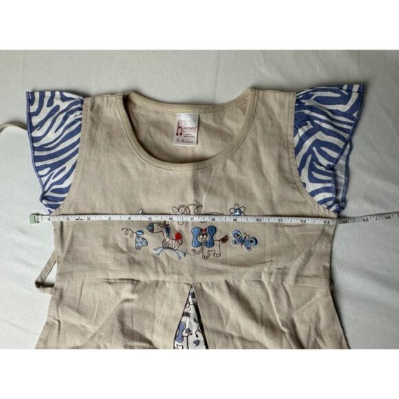 Hooligans Kids Dress 5-6 Years Beige Blue Africa Embroidered Cotton - Picture 7 of 7